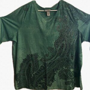 CATHERINES Green Slip Over 3/4 sleeve Blouse 2X